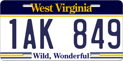 WV license plate 1AK849