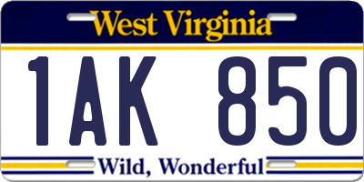 WV license plate 1AK850