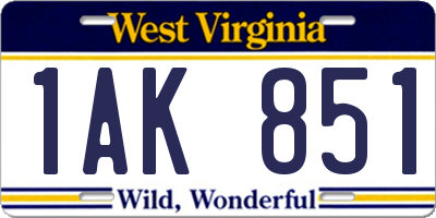WV license plate 1AK851
