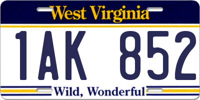 WV license plate 1AK852