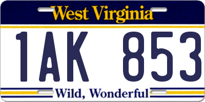WV license plate 1AK853