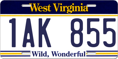 WV license plate 1AK855