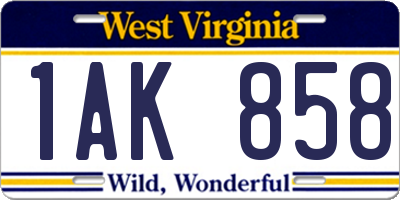 WV license plate 1AK858