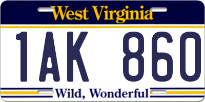 WV license plate 1AK860