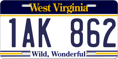 WV license plate 1AK862