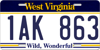 WV license plate 1AK863