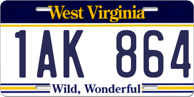 WV license plate 1AK864