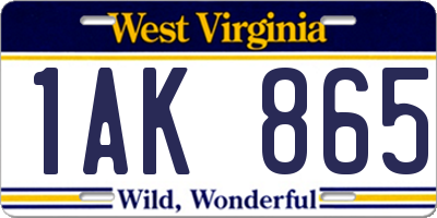 WV license plate 1AK865