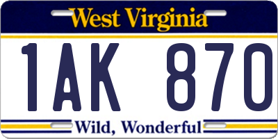WV license plate 1AK870