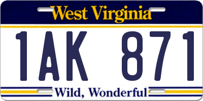 WV license plate 1AK871