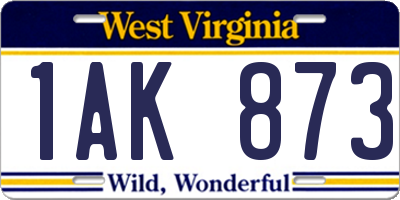 WV license plate 1AK873