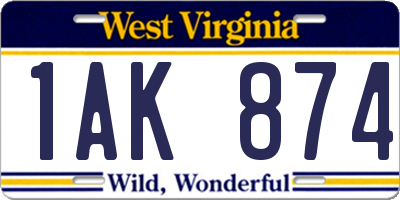 WV license plate 1AK874