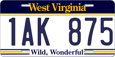 WV license plate 1AK875