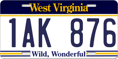 WV license plate 1AK876
