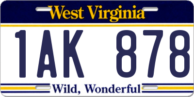 WV license plate 1AK878