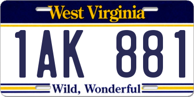 WV license plate 1AK881