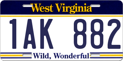 WV license plate 1AK882