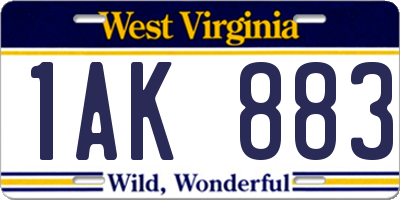 WV license plate 1AK883