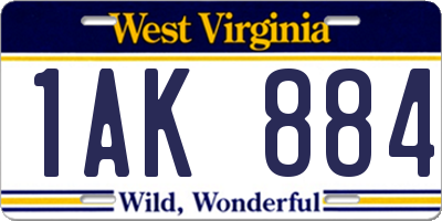 WV license plate 1AK884
