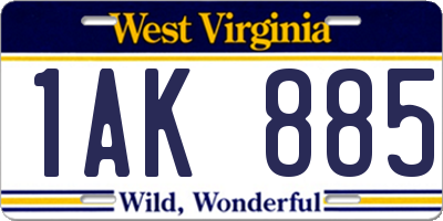 WV license plate 1AK885