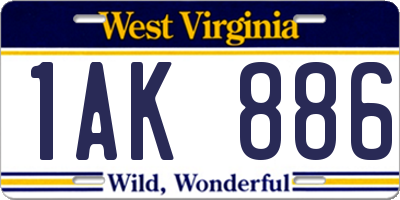 WV license plate 1AK886