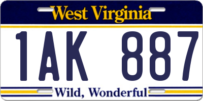 WV license plate 1AK887