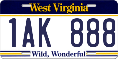WV license plate 1AK888