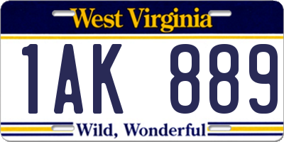 WV license plate 1AK889