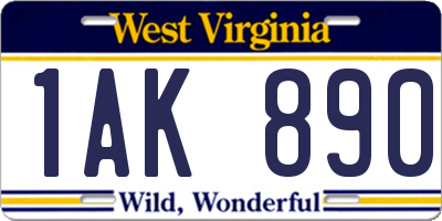WV license plate 1AK890