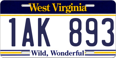 WV license plate 1AK893