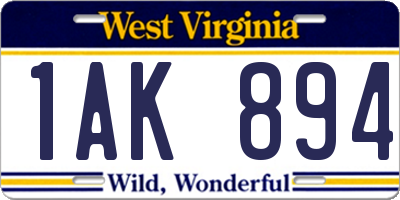 WV license plate 1AK894