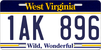 WV license plate 1AK896