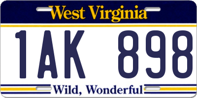 WV license plate 1AK898