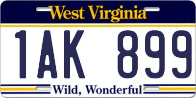 WV license plate 1AK899