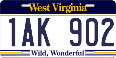 WV license plate 1AK902