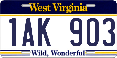 WV license plate 1AK903