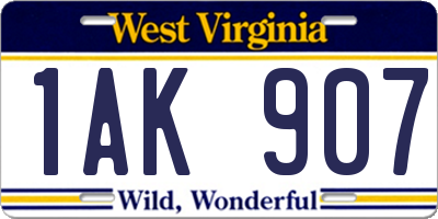 WV license plate 1AK907