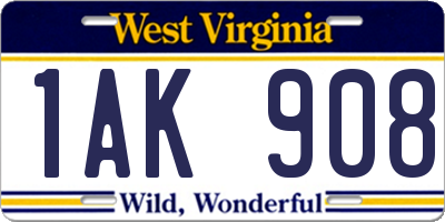 WV license plate 1AK908