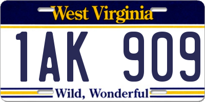 WV license plate 1AK909