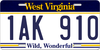 WV license plate 1AK910