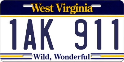 WV license plate 1AK911