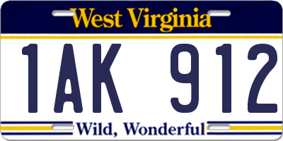WV license plate 1AK912
