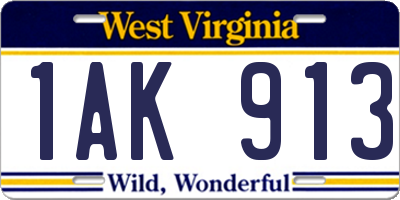 WV license plate 1AK913