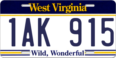 WV license plate 1AK915