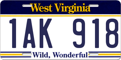 WV license plate 1AK918