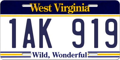 WV license plate 1AK919