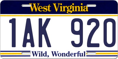 WV license plate 1AK920