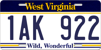 WV license plate 1AK922