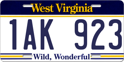 WV license plate 1AK923