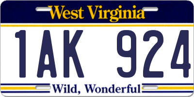 WV license plate 1AK924